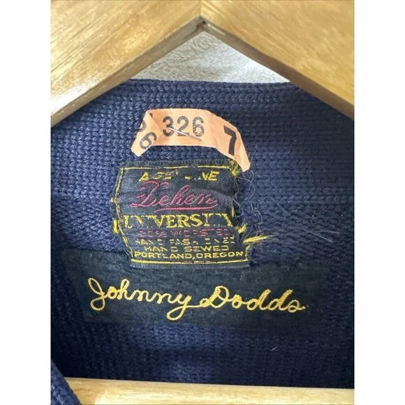 Vintage Dehen Varsity Cardigan Sweater Wool Navy Blue Striped Sleeve Star Men S - Picture 3 of 4